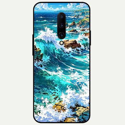  Coastal Blue Waves Glass Case For OnePlus 7 Pro back cover – full design glossy printed glass finish
