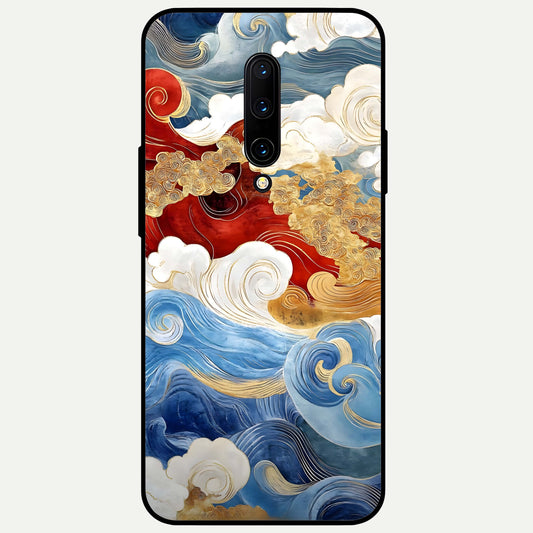  Colored Waves Glass Case For OnePlus 7 Pro back cover – full design glossy printed glass finish
