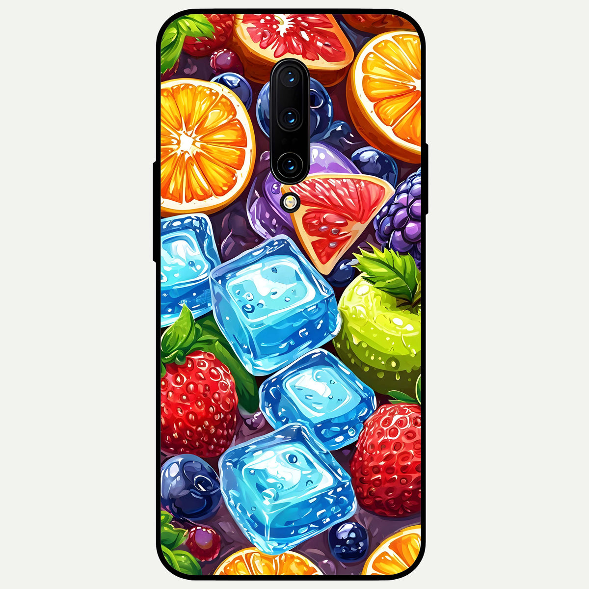  Colorful Fruits with Ice Glass Case For OnePlus 7 Pro back cover – full design glossy printed glass finish