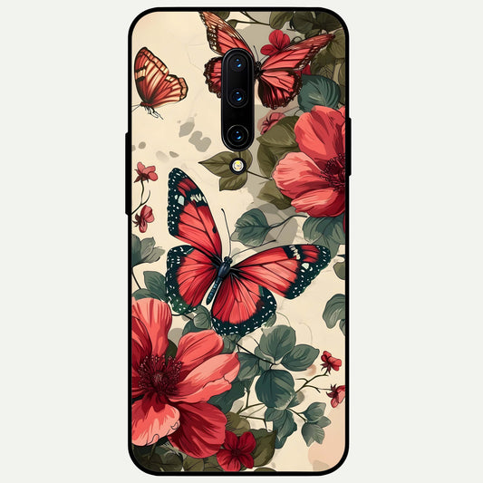  Crimson Butterfly Garden Glass Case For OnePlus 7 Pro back cover – full design glossy printed glass finish