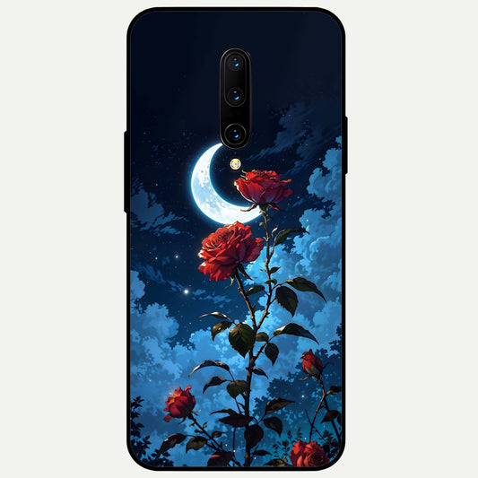  Crimson Rose Moon Glass Case For OnePlus 7 Pro back cover – full design glossy printed glass finish