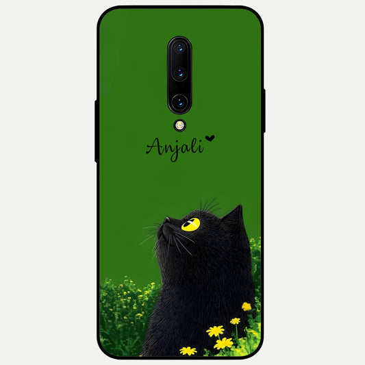  Emerald Cat Custom Name Glass Case For OnePlus 7 Pro back cover – full design glossy printed glass finish
