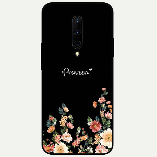  Floral Design Personalized Custom Name Glass Case For OnePlus 7 Pro back cover – full design glossy printed glass finish