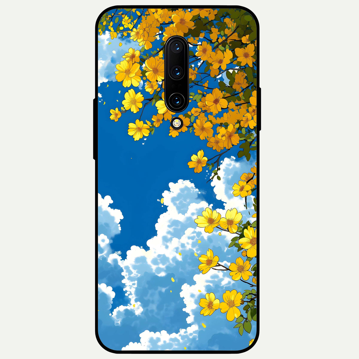  Golden Petal Sky Glass Case For OnePlus 7 Pro back cover – full design glossy printed glass finish