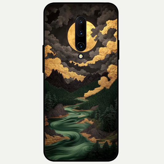  Golden River Moon Glass Case For OnePlus 7 Pro back cover – full design glossy printed glass finish