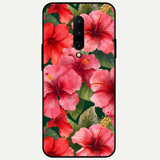  Hibiscus Pattern Glass Case For OnePlus 7 Pro back cover – full design glossy printed glass finish