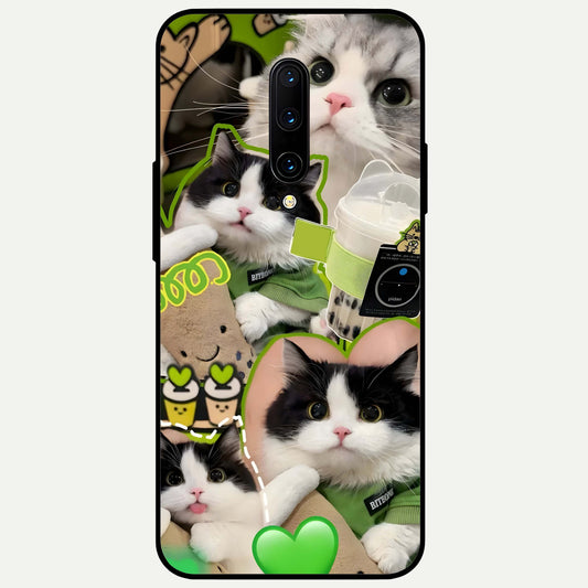  Matcha Cats Mood Glass Case For OnePlus 7 Pro back cover – full design glossy printed glass finish