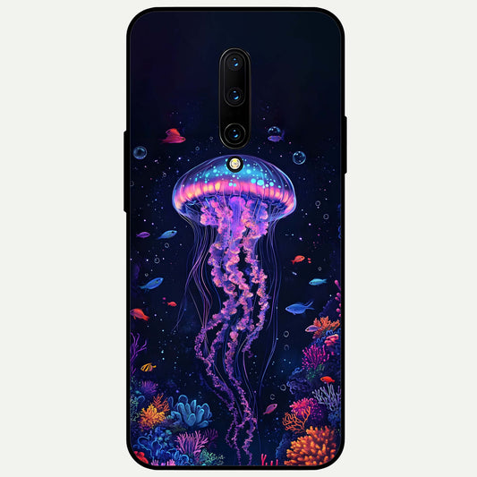  Neon Jellyfish Glass Case For OnePlus 7 Pro back cover – full design glossy printed glass finish