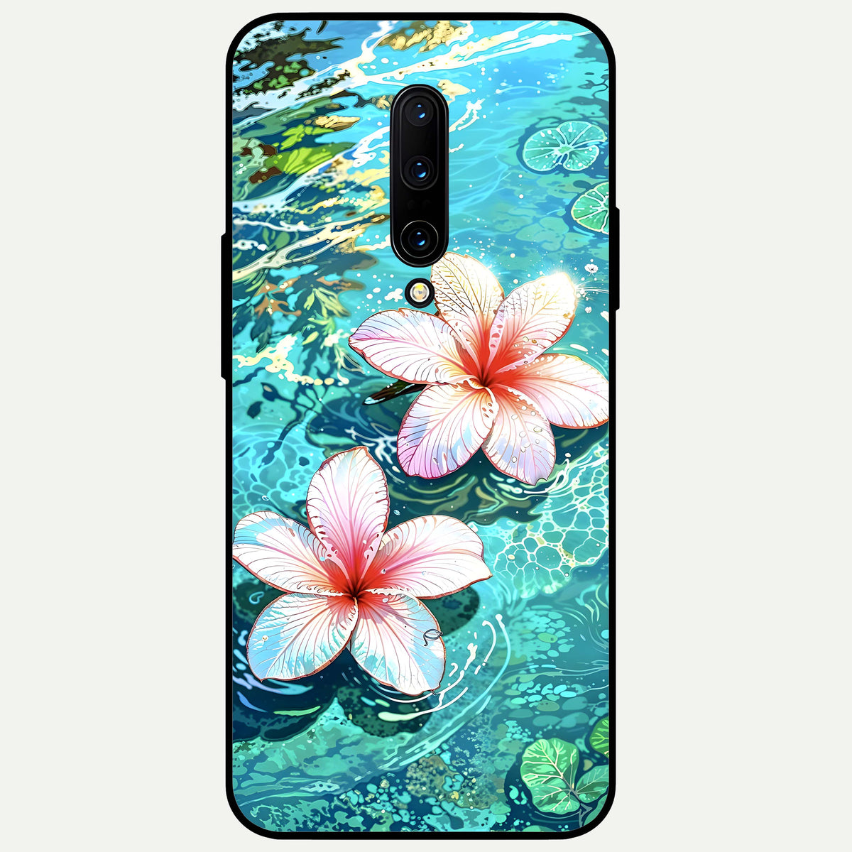  Pink Flowers in Water Glass Case For OnePlus 7 Pro back cover – full design glossy printed glass finish