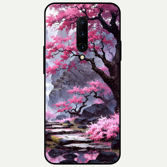  Pink Sunflower Glow Glass Case For OnePlus 7 Pro back cover – full design glossy printed glass finish