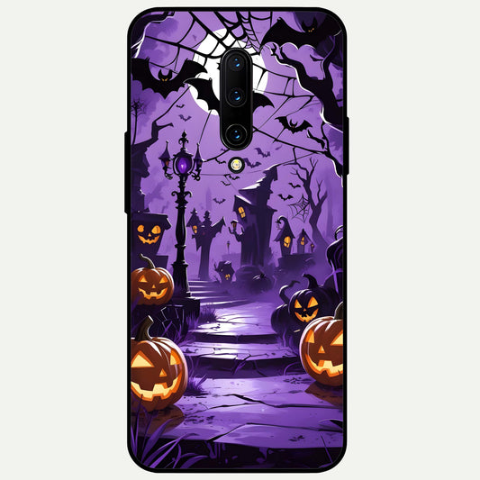  Pumpkin Patch Halloween Glass Case For OnePlus 7 Pro back cover – full design glossy printed glass finish