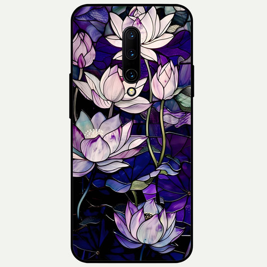  Purple Lotus Pattern Glass Case For OnePlus 7 Pro back cover – full design glossy printed glass finish