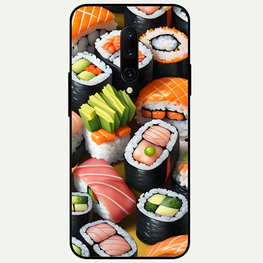  Sushi Food Pattern Glass Case For OnePlus 7 Pro back cover – full design glossy printed glass finish