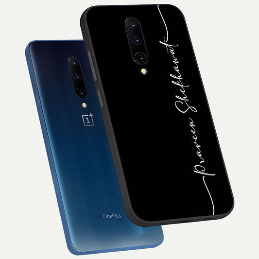  Black Tune Custom Name phone case For OnePlus 7 Pro showing premium glass back cover with detailed artwork