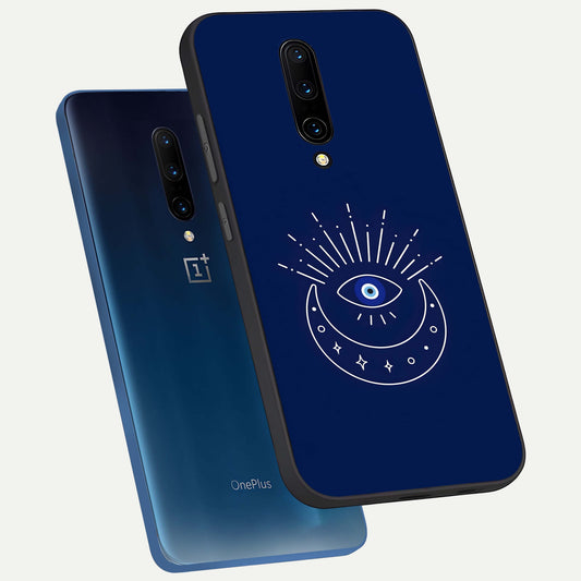  Blue Evil Eye phone case For OnePlus 7 Pro showing premium glass back cover with detailed artwork