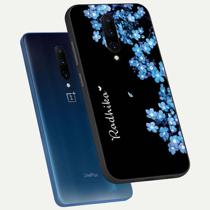  Blue Petal Dream Custom Name phone case For OnePlus 7 Pro showing premium glass back cover with detailed artwork