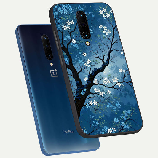  Blue Tree Serenity phone case For OnePlus 7 Pro showing premium glass back cover with detailed artwork