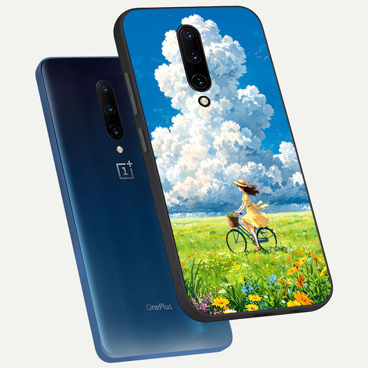  Breezy Meadow Ride phone case For OnePlus 7 Pro showing premium glass back cover with detailed artwork