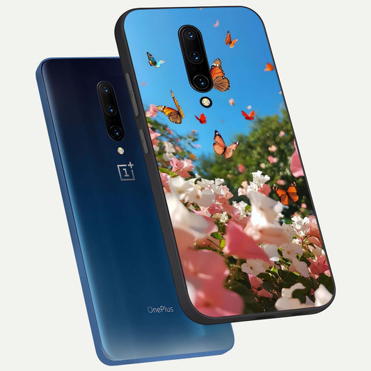  Butterflies In Bloom Sky phone case For OnePlus 7 Pro showing premium glass back cover with detailed artwork