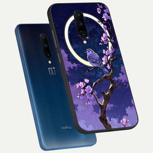  Celestial Bird Blossom phone case For OnePlus 7 Pro showing premium glass back cover with detailed artwork