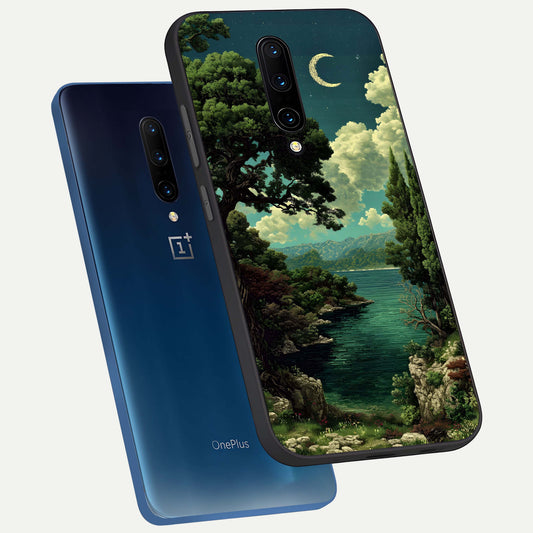  Celestial Lake Peace phone case For OnePlus 7 Pro showing premium glass back cover with detailed artwork