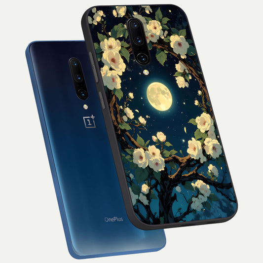  Celestial Moon And Flower phone case For OnePlus 7 Pro showing premium glass back cover with detailed artwork