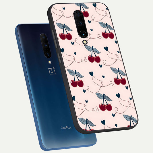  Cherry Heart Line phone case For OnePlus 7 Pro showing premium glass back cover with detailed artwork