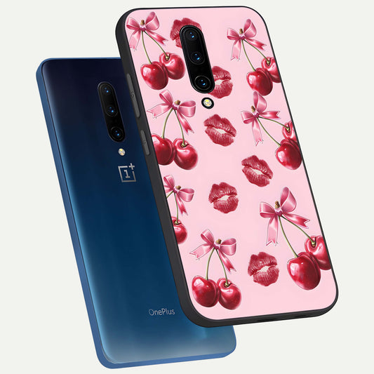  Cherry With Lips phone case For OnePlus 7 Pro showing premium glass back cover with detailed artwork