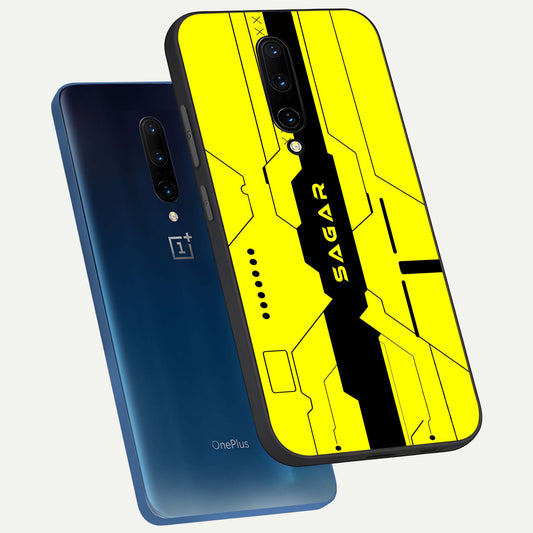 Circuit CYBERPUNK Custom Name phone case For OnePlus 7 Pro showing premium glass back cover with detailed artwork