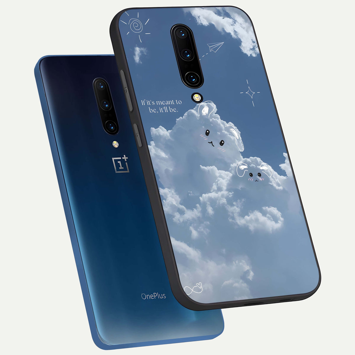  Cloud Bunny Dreams phone case For OnePlus 7 Pro showing premium glass back cover with detailed artwork