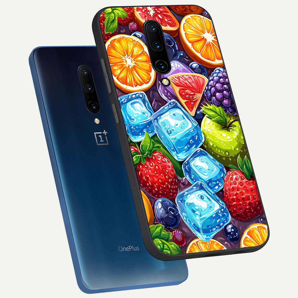  Colorful Fruits with Ice phone case For OnePlus 7 Pro showing premium glass back cover with detailed artwork