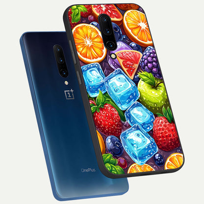  Colorful Fruits with Ice phone case For OnePlus 7 Pro showing premium glass back cover with detailed artwork