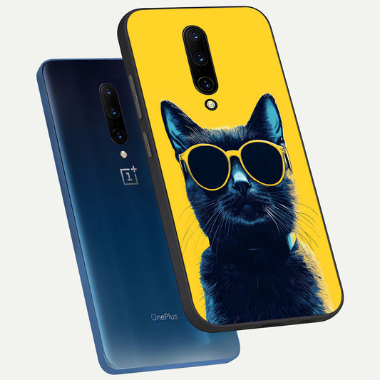  Cool Cat Vibes phone case For OnePlus 7 Pro showing premium glass back cover with detailed artwork