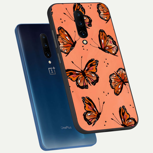  Coral Wing Butterfly phone case For OnePlus 7 Pro showing premium glass back cover with detailed artwork