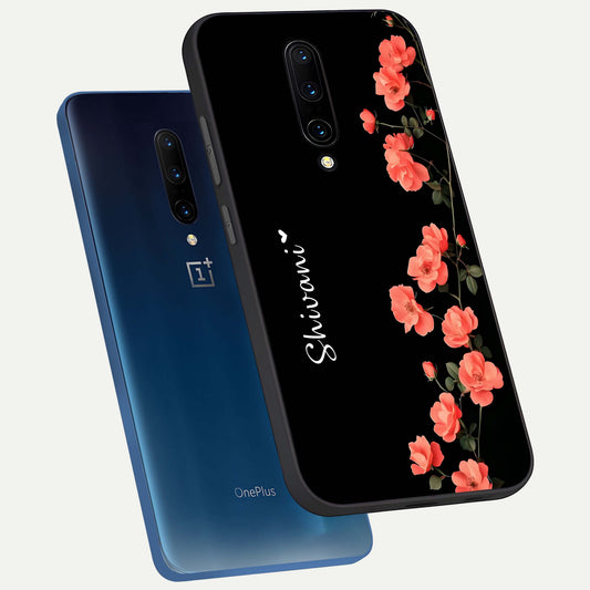  Crimson Bloom Grace Custom Name phone case For OnePlus 7 Pro showing premium glass back cover with detailed artwork
