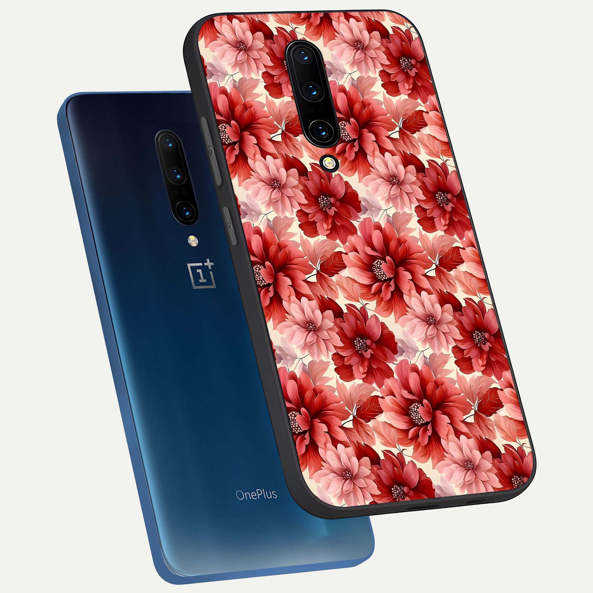  Crimson Love Petals phone case For OnePlus 7 Pro showing premium glass back cover with detailed artwork