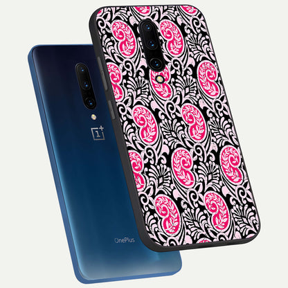  Crimson Paisley Charm phone case For OnePlus 7 Pro showing premium glass back cover with detailed artwork
