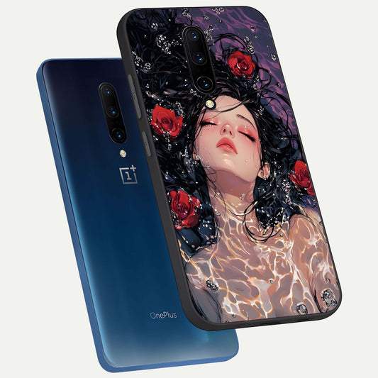  Crimson Rose Serenity phone case For OnePlus 7 Pro showing premium glass back cover with detailed artwork