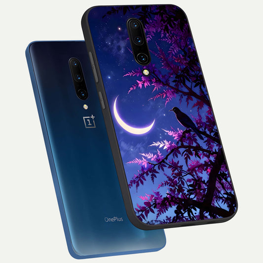  Crow And Moon Scenery phone case For OnePlus 7 Pro showing premium glass back cover with detailed artwork