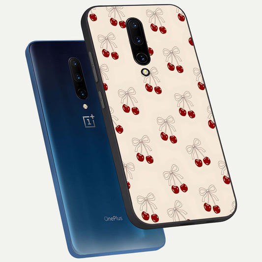  Cute Cherry Pattern phone case For OnePlus 7 Pro showing premium glass back cover with detailed artwork