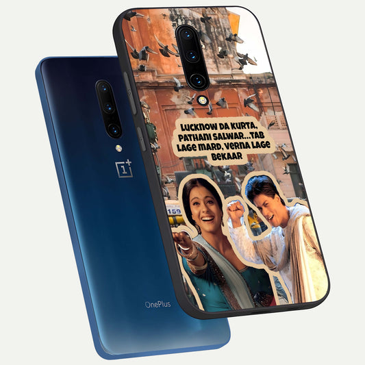  Desi Retro Vibes phone case For OnePlus 7 Pro showing premium glass back cover with detailed artwork