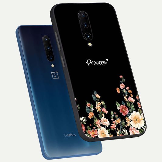  Floral Design Personalized Custom Name phone case For OnePlus 7 Pro showing premium glass back cover with detailed artwork