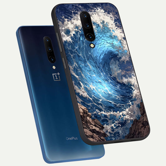  Giant Ocean Wave phone case For OnePlus 7 Pro showing premium glass back cover with detailed artwork