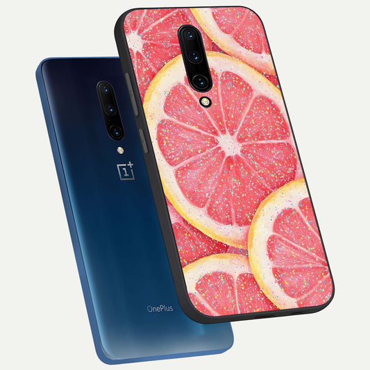  Glitter Grapefruit phone case For OnePlus 7 Pro showing premium glass back cover with detailed artwork