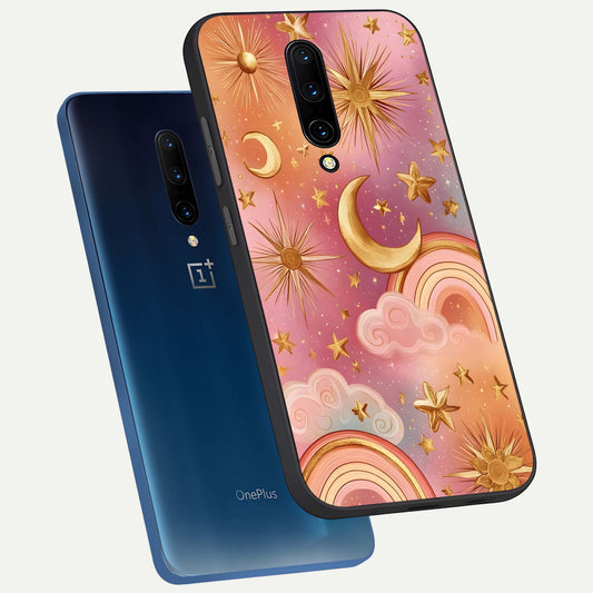  Golden Celestial Dreams phone case For OnePlus 7 Pro showing premium glass back cover with detailed artwork