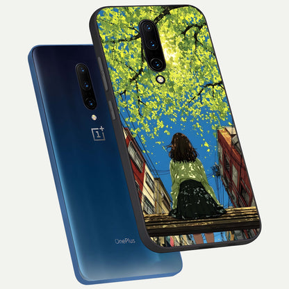  Golden Leaves Glow phone case For OnePlus 7 Pro showing premium glass back cover with detailed artwork