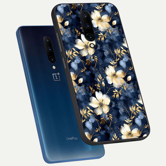  Golden Midnight Bloom phone case For OnePlus 7 Pro showing premium glass back cover with detailed artwork