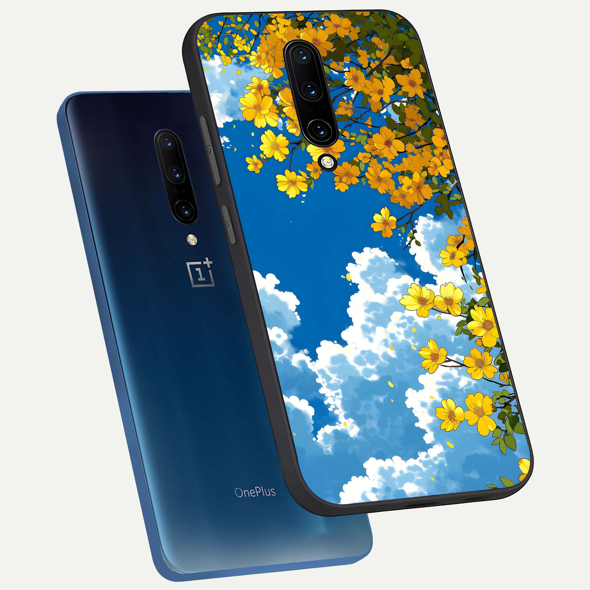  Golden Petal Sky phone case For OnePlus 7 Pro showing premium glass back cover with detailed artwork