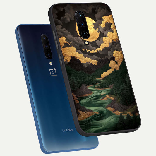  Golden River Moon phone case For OnePlus 7 Pro showing premium glass back cover with detailed artwork
