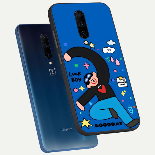  Happy Luck Vibe phone case For OnePlus 7 Pro showing premium glass back cover with detailed artwork